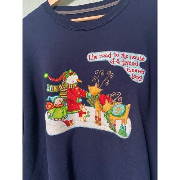 Handmade Snowman Winter Christmas Fruit of the Loom Navy Sweater Unisex Size‎ XL - Picture 4 of 7